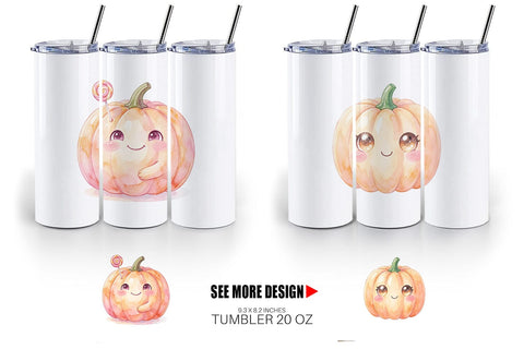 Tumbler Watercolor Kawaii Cute Pastel Pumpkin Sublimation artnoy 