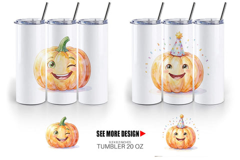 Tumbler Watercolor Kawaii Cute Pastel Pumpkin Sublimation artnoy 