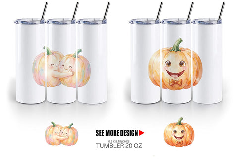 Tumbler Watercolor Kawaii Cute Pastel Pumpkin Sublimation artnoy 