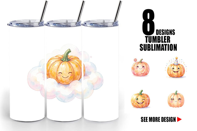 Tumbler Watercolor Kawaii Cute Pastel Pumpkin Sublimation artnoy 