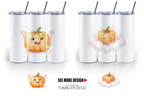Tumbler Watercolor Kawaii Cute Pastel Pumpkin Sublimation artnoy 