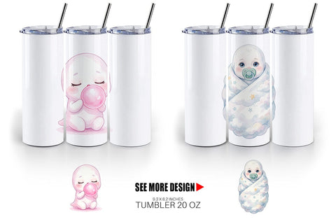 Tumbler Watercolor Kawaii Pastel Sleepy Ghost Sublimation artnoy 