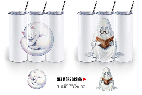 Tumbler Watercolor Kawaii Pastel Sleepy Ghost Sublimation artnoy 