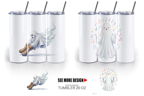 Tumbler Watercolor Kawaii Pastel Sleepy Ghost Sublimation artnoy 