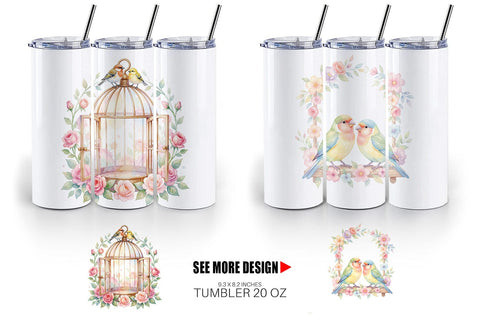 Tumbler Watercolor Mama Bird And Floral Nest Art Sublimation artnoy 
