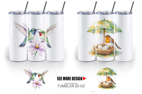Tumbler Watercolor Mama Bird And Floral Nest Art Sublimation artnoy 