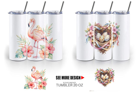 Tumbler Watercolor Mama Bird And Floral Nest Art Sublimation artnoy 