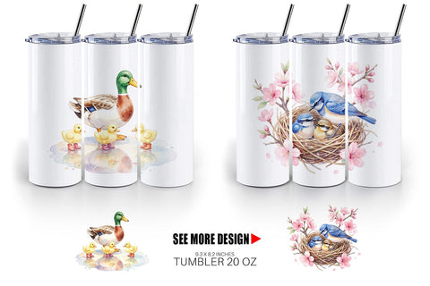 Tumbler Watercolor Mama Bird And Floral Nest Art Sublimation artnoy 