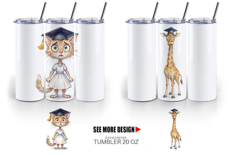 Tumbler Watercolor Messy Animal Graduation Sublimation artnoy 