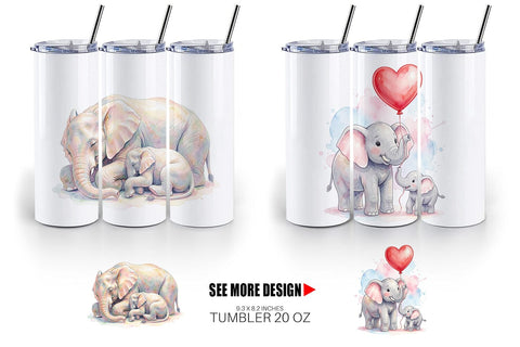 Tumbler Watercolor Mom And Baby Elephant Love Art Sublimation artnoy 