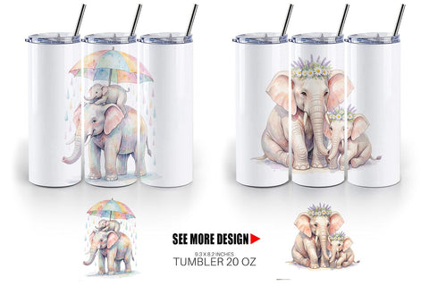 Tumbler Watercolor Mom And Baby Elephant Love Art Sublimation artnoy 