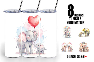 Tumbler Watercolor Mom And Baby Elephant Love Art Sublimation artnoy 