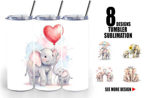 Tumbler Watercolor Mom And Baby Elephant Love Art Sublimation artnoy 