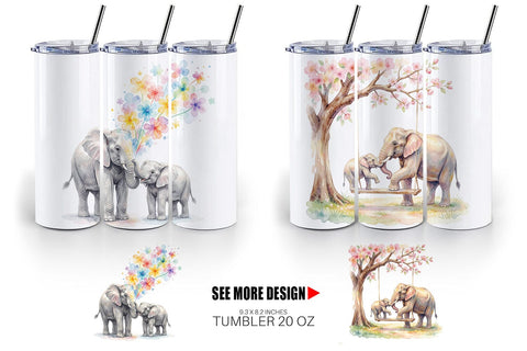 Tumbler Watercolor Mom And Baby Elephant Love Art Sublimation artnoy 