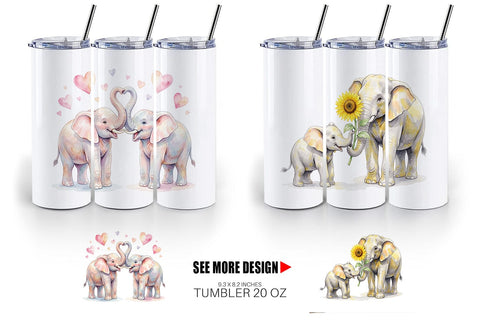 Tumbler Watercolor Mom And Baby Elephant Love Art Sublimation artnoy 