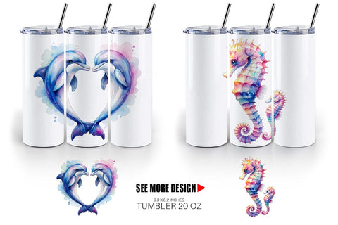 Tumbler Watercolor Mom and Baby Ocean Animals Sublimation artnoy 