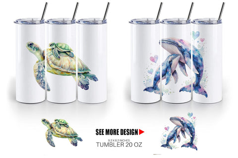 Tumbler Watercolor Mom and Baby Ocean Animals Sublimation artnoy 