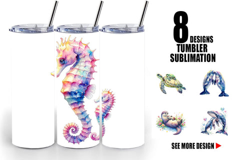Tumbler Watercolor Mom and Baby Ocean Animals Sublimation artnoy 