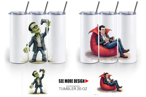 Tumbler Watercolor Monster Gaming Night Sublimation artnoy 