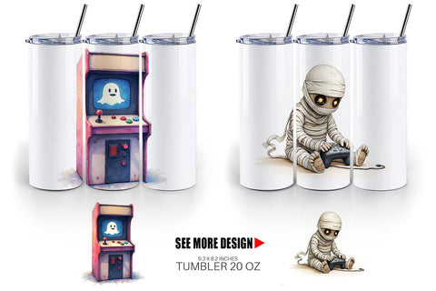 Tumbler Watercolor Monster Gaming Night Sublimation artnoy 