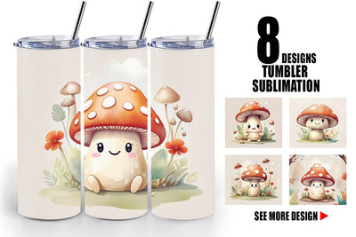 Tumbler Watercolor Mushrooms Sublimation artnoy 