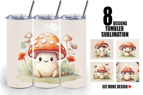 Tumbler Watercolor Mushrooms Sublimation artnoy 