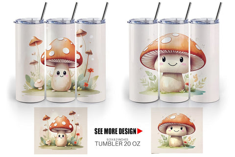 Tumbler Watercolor Mushrooms Sublimation artnoy 