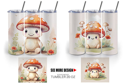 Tumbler Watercolor Mushrooms Sublimation artnoy 