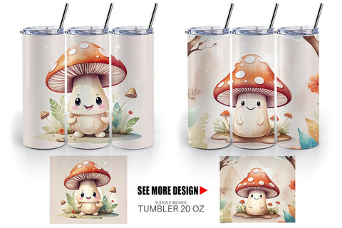 Tumbler Watercolor Mushrooms Sublimation artnoy 