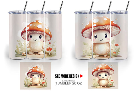 Tumbler Watercolor Mushrooms Sublimation artnoy 