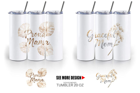 Tumbler Watercolor Neutral Boho Botanical Mama Quotes Sublimation artnoy 