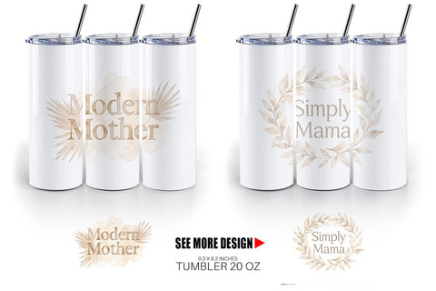Tumbler Watercolor Neutral Boho Botanical Mama Quotes Sublimation artnoy 