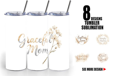 Tumbler Watercolor Neutral Boho Botanical Mama Quotes Sublimation artnoy 