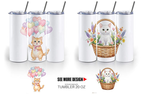Tumbler Watercolor Pastel Garden Cat Celebration Sublimation artnoy 
