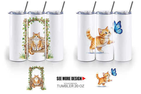 Tumbler Watercolor Pastel Garden Cat Celebration Sublimation artnoy 