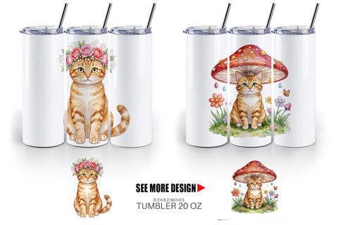 Tumbler Watercolor Pastel Garden Cat Celebration Sublimation artnoy 