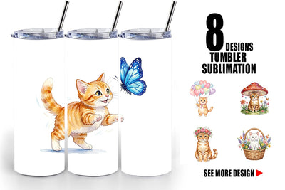 Tumbler Watercolor Pastel Garden Cat Celebration Sublimation artnoy 