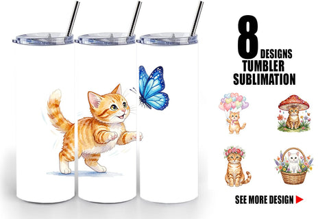 Tumbler Watercolor Pastel Garden Cat Celebration Sublimation artnoy 