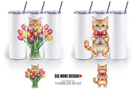 Tumbler Watercolor Pastel Garden Cat Celebration Sublimation artnoy 
