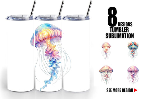 Tumbler Watercolor Pastel Jellyfish Lace Ribbon Sublimation artnoy 