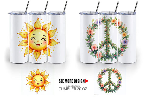 Tumbler Watercolor Peace & Petals 70s Symbols & Icons Sublimation artnoy 
