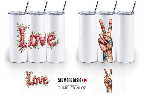 Tumbler Watercolor Peace & Petals 70s Symbols & Icons Sublimation artnoy 