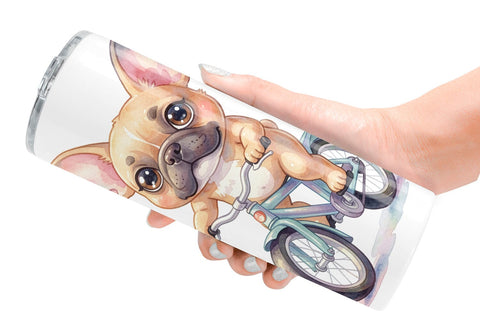 Tumbler Watercolor Puppy Eye Dogs on Bicycle Sublimation artnoy 