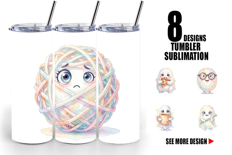 Tumbler Watercolor Quirky Ugly Cute Ghost Art Sublimation artnoy 