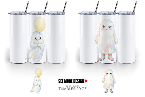 Tumbler Watercolor Quirky Ugly Cute Ghost Art Sublimation artnoy 