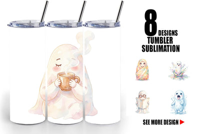 Tumbler Watercolor Rainy Day Ugly Cute Ghost Sublimation artnoy 