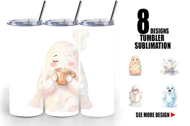 Tumbler Watercolor Rainy Day Ugly Cute Ghost Sublimation artnoy 