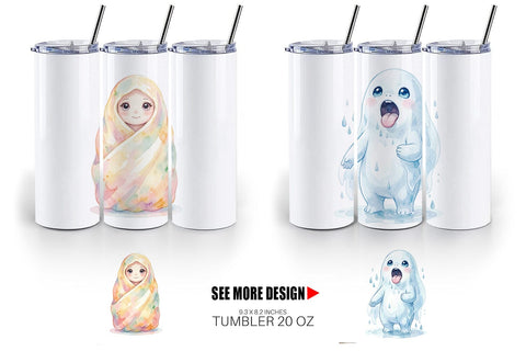 Tumbler Watercolor Rainy Day Ugly Cute Ghost Sublimation artnoy 