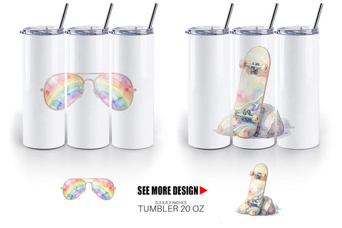 Tumbler Watercolor Retro 70s Roller Disco Art Sublimation artnoy 