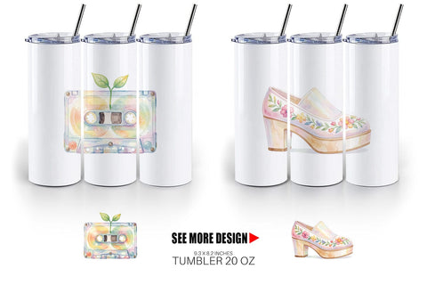 Tumbler Watercolor Retro 70s Roller Disco Art Sublimation artnoy 